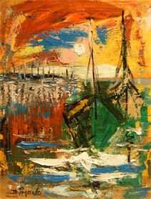MARINA : OLEO SOBRE TELA (ESPATULA) 27X35 MARINA