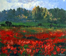AMAPOLAS EN M,ONTSERRAT : OLEO SOBRE TELA (ESPATULA) 73X60 AMAPOLAS EN M,ONTSERRAT